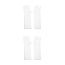 2Pairs White Summer Uv Protection Arm Sleeves Half Finger Outdoor