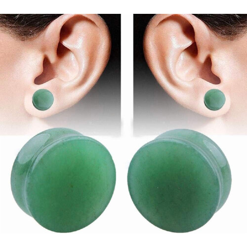 2 ζευγάρια ωτοασπίδες Tiger Eyes & Green Jade, διαστολείς φυσικών πετρών, διπλά φαρδιά piercings 1