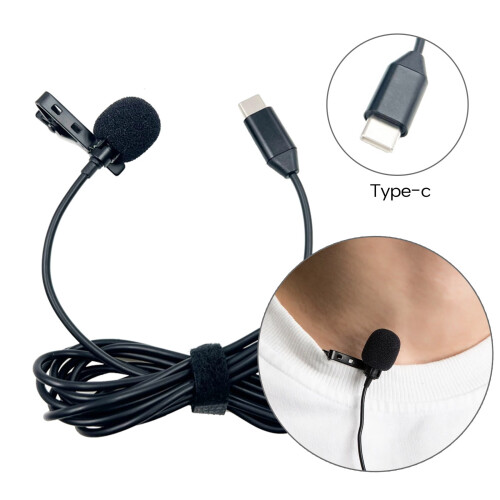 USB-C reversmicrofoon, Type-C clipmicrofoon, omnidirectionele USB-C microfoon met verbeterde geluidskwaliteit voor contentcreatie. 1