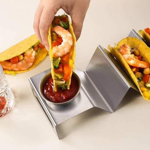 Support à tacos en acier inoxydable en forme de W, 3 grilles 2