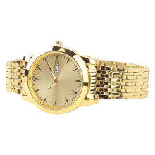 Orologio da uomo al Quarzo con doppia data, stile classico elegante in acciaio inossidabile dorato