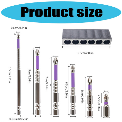6Pcs Impact-Ready Screwdriver Bits with Shank, Antislip Drill Attachments for Head Fastening 2