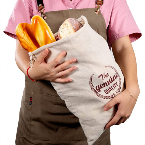 Cotton Bread Storage Bag with Drawstring Red 2