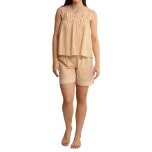 (M, Orange) Women's 2 Piece Pajama Set Sleeveless Stripe Print Cami Tops Casual Shorts Sleepwear Sets