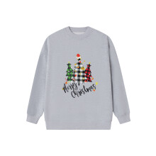 (L, Gray) Women's Christmas Loose Sweatshirt Long Sleeve Crewneck Letter Christmas Tree Print Pullover