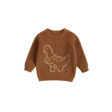 (18-24 Months, Brown) Baby Boy Sweater Long Sleeve Crew Neck Dinosaur Embroidery Knit Tops Comfortable Newborn Pullover