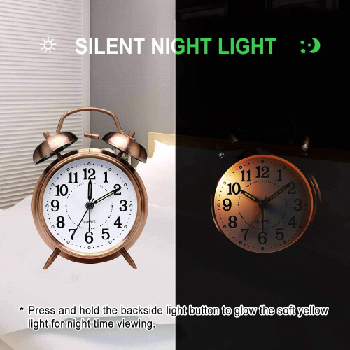 Retro Alarm Clock,Old Fashioned Bedside Alarm Clock With Non Ticking 2