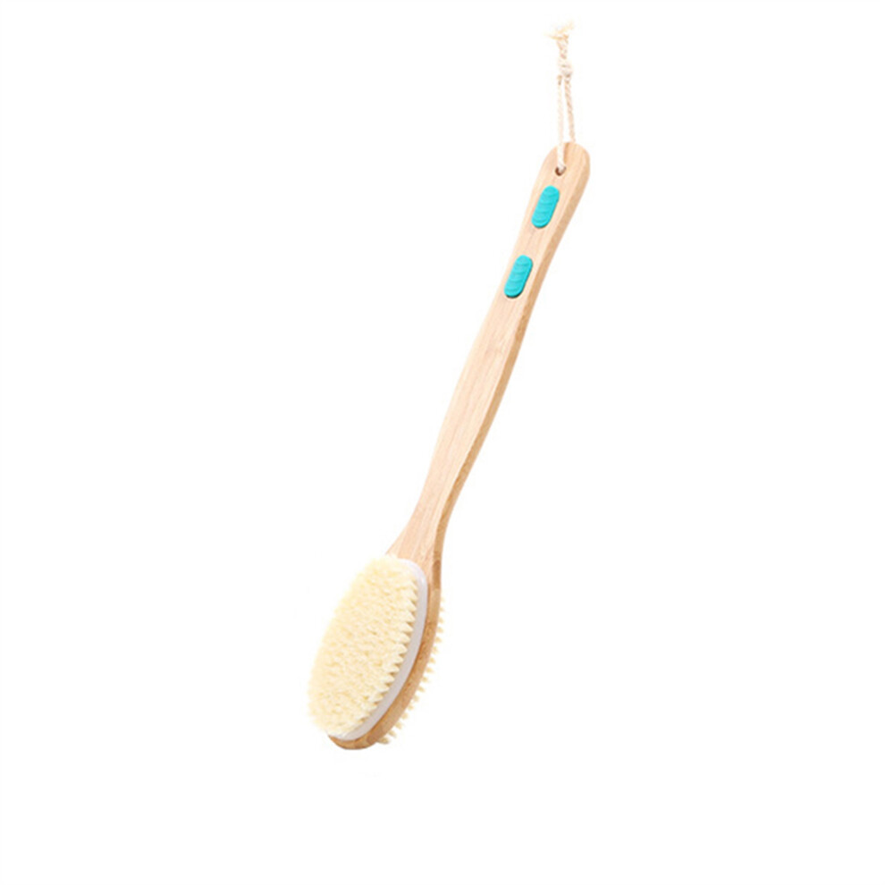(44cm*7cm, Khaki) Body Scrubber with Soft and Stiff Natural Bristles, Dual-Sided Long Handle Shower Brush,Back Scrubber,Body Exfoliator for Bath