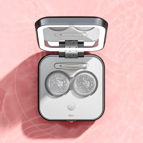 Automatic lens cleaner for contacts and glasses with 2