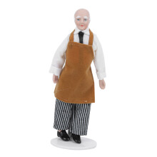 Artikuleret porcelænsmannequin til dukkestyling, 1/12 skala tøj og tøjtilbehør, brun herrefrakke med justerbar krop af jerntråd