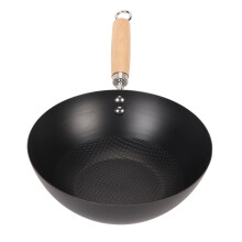 Nonstick Surface Stir Fry Wok, Stainless Steel Base Cast Iron Pan with Beech Wood Handle, Multi Function Cooker for Induction Stoves