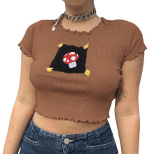 Crop top respirant pour femme, t-shirt à manches courtes en tissu doux et léger et confortable, coupe ajustée, col rond lisse, idéal pour les