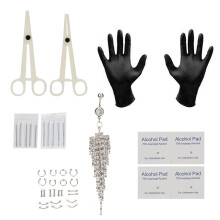 Sexy Damen-Bauchnabelpiercing mit Zirkonia-Steinen, modisches Verlobungs-Bauchnabelpiercing-Set mit Piercing-Set und klarer Edelstein-Tropfenkette