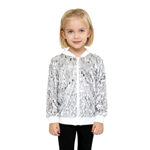 Girls Shiny Baseball Jacket Loose Fit Silver 1