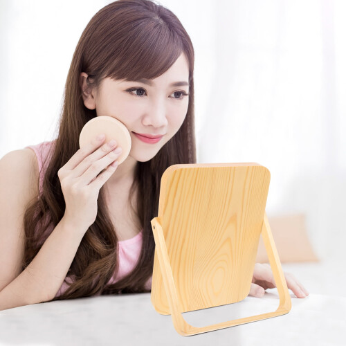 Portable Vanity Mirrors Khaki Wood 1Pcs 1