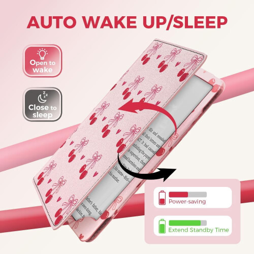 Pink Cherry Bow Case for 7-inch eReaders, Compatible with 2