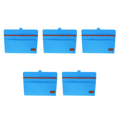 5Pcs Sky-Blue Hanging Bedside Organizer Felt Storage Bag for Sundries 2