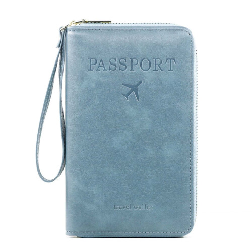 RFID Blocking Passport Holder Slim Zipper Wallet with ID 1