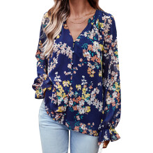 Damenblusen mit Falten und langen Ärmeln, locker sitzende Blusen mit V-Ausschnitt und Rüschenbündchen, lässige Button-Down-Hemden mit Schweizer
