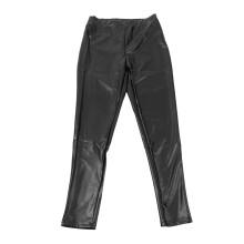 Calça legging estilo meia-calça sem pé, em material macio e respirável, cintura alta, imitação de couro com tecido elástico, legging metálica