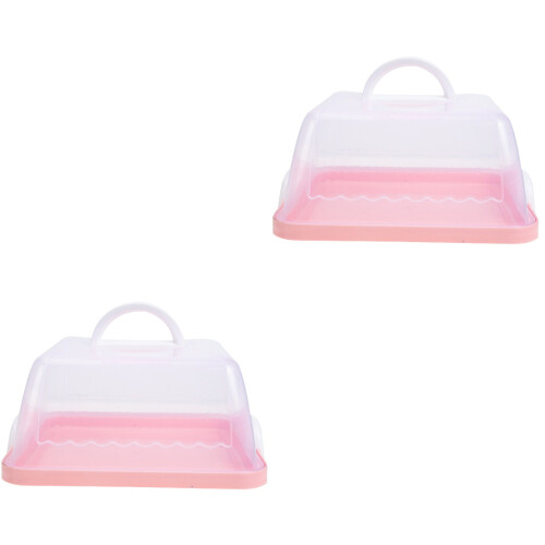 2Pcs Clear Pink Cake Carrier Cake Storage Box with Handle for Bakery 2