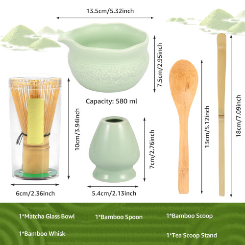 Μπολ και βάση για χτυπητήρι Matcha, μπαμπού και κεραμικό υψηλής ποιότητας, φλιτζάνι 1