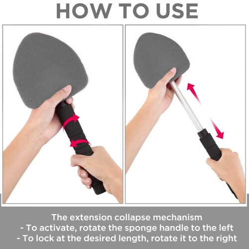 Windshield Cleaner Tool with Handle, Pivoting Triangular Head & 3 Washable Microfiber Bonnets – Compatible with Car & Home Interior/Exterior 1