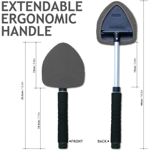Windshield Cleaner Tool with Handle, Pivoting Triangular Head & 3 Washable Microfiber Bonnets – Compatible with Car & Home Interior/Exterior 2