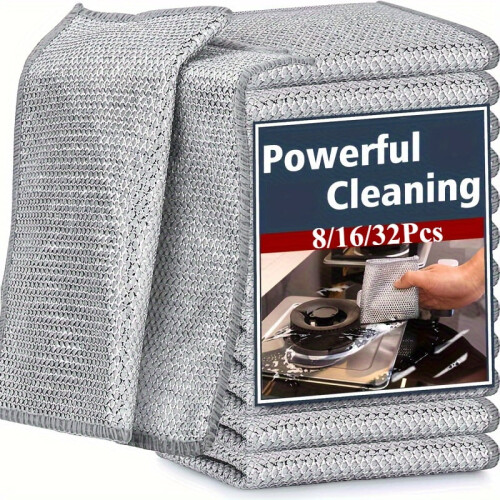 8/16/32pk Magic Steel Cleaning Pads - Reusable Non-Scratch for Kitchen/Bathroom - Multi-Surface Scourer (Durable Polyester, Textured) 1