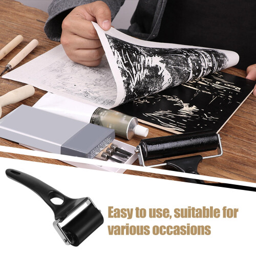 Printmaking Tool Wheel Dispensing Paper Shape Hand Roller Vinyl Rubber Black 2pcs 2
