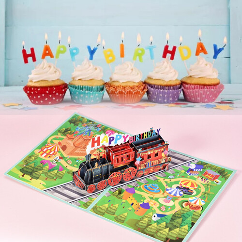 Cartão de aniversário 3D pop-up com envelope. 1