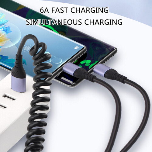 Καλώδιο φορτιστή USB διπλού τύπου C σε USB, με ελατήριο για εύκολη αποθήκευση στο 1