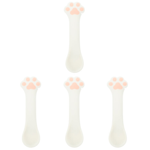 4Pcs White Silicone Pet Tableware Spoon with Lever Handle for Cat Food 1