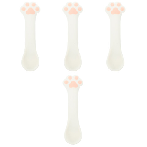 4Pcs White Silicone Pet Tableware Spoon with Lever Handle for Cat Food 2