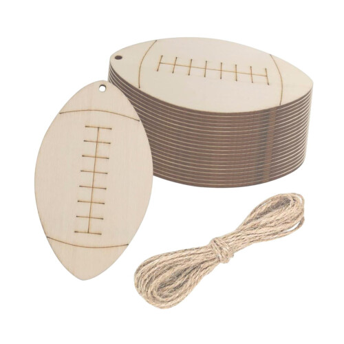Wood Football Cutouts with String 20 Pieces 1