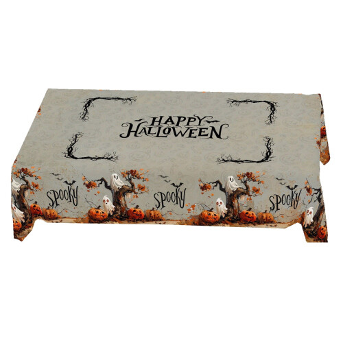 Ghost Orange Pumpkin Tablecloth 90x60cm – Halloween Phantom Design, Washable, Rectangular (35.43x23.62") 1