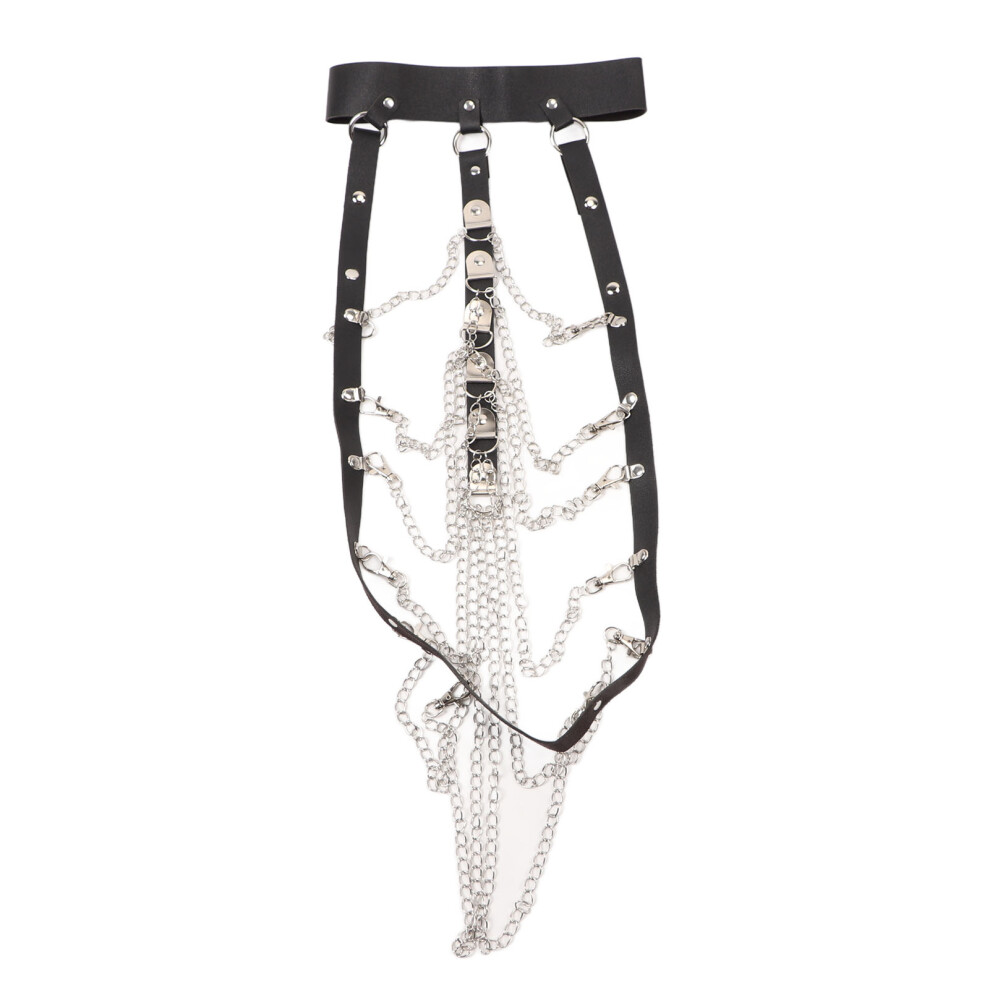 Layered Chest Chain Body Harness, Leather Body Harness with Adjustable Buckles, Punk Style Waist Belt for Rave Nightclub Gothic Party, Cage Style