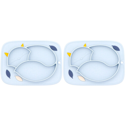 2Pcs Blue Silicone Kids Suction Plate Divided Dinner Plate for Babies 1