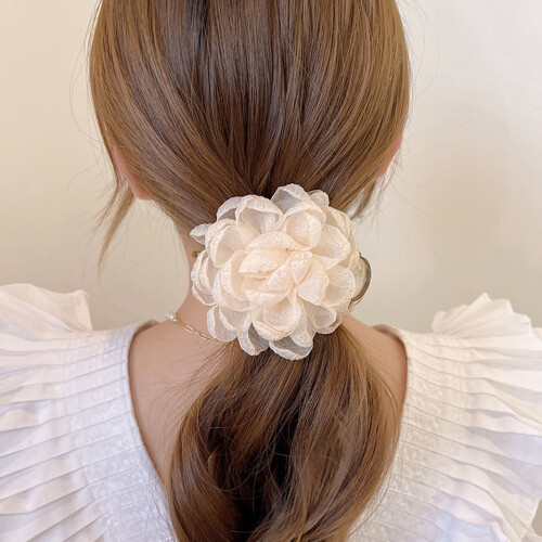 (3 Pcs) Elastiques Cheveux Fleur Tulle Femme 2