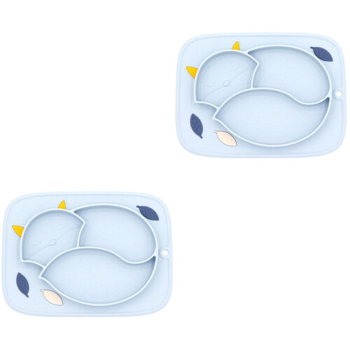 2Pcs Blue Silicone Kids Suction Plate Divided Dinner Plate for Babies 2