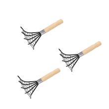 3Pièces Râteau Clam Net Noir Acier Inoxydable Manche Bois Pratique