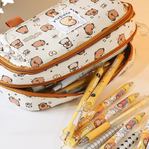 Θήκη για μολύβια μεγάλης χωρητικότητας Capybara Kawaii, θήκη για στυλό με πολλές τσέπες 2