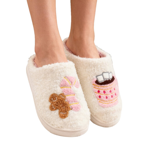 Pantoufles de Noël en coton unisexe blanches, taille unique 1