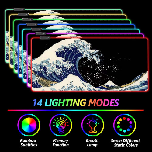 RGB Gaming Mouse Pad 35,4x15,8", Αδιάβροχη, Αντιολισθητική Βάση από Λαστιχένιο Υλικό, 14 2