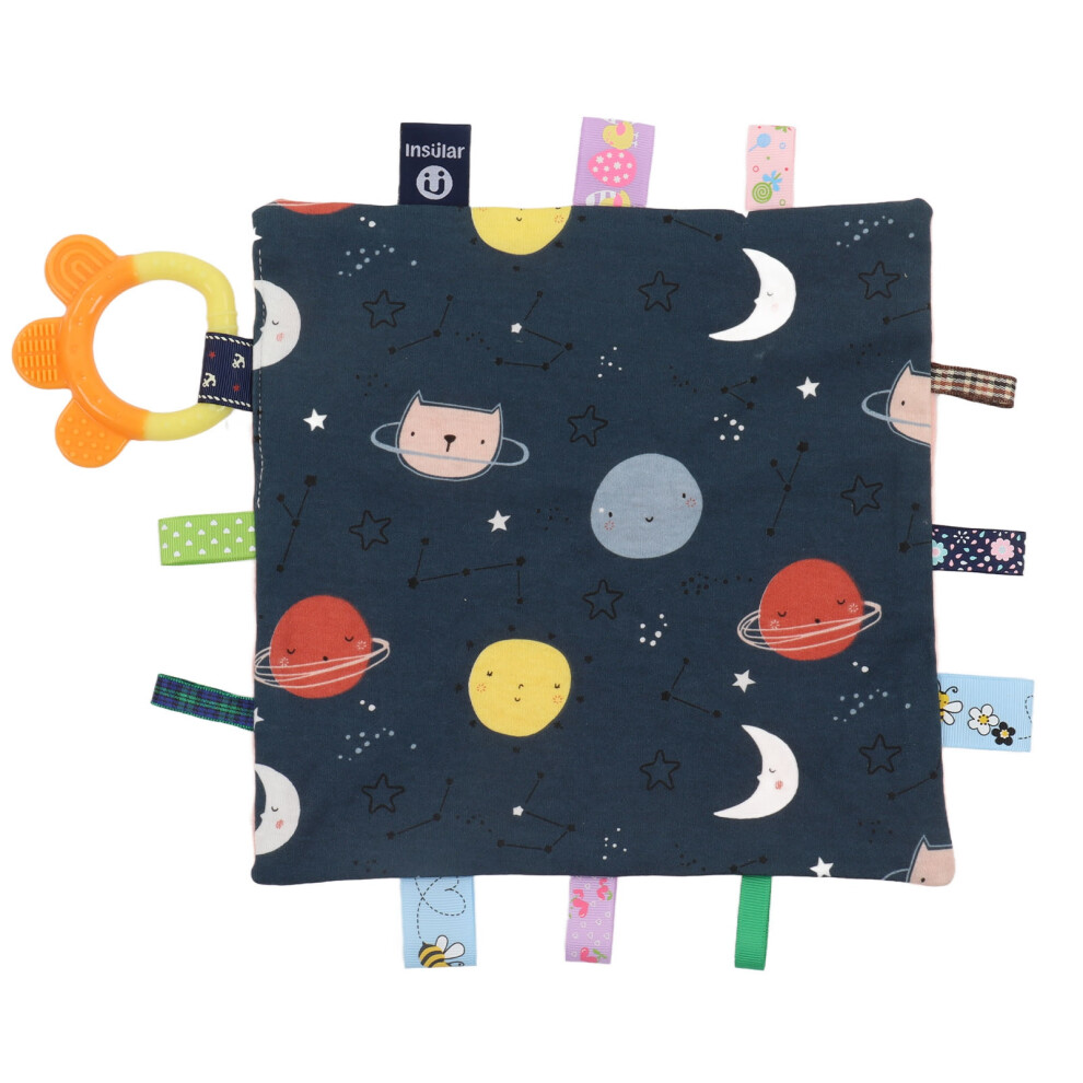 Satin Ribbon Tags Sensory Toy For Babies, Soothe Anxious Feelings Security Blanket With Teether, Space Theme Super Soft Plush Lovey, Portable Light