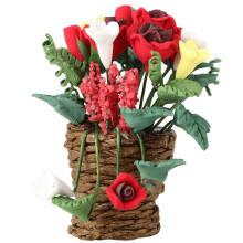 Widely Use Miniature Flower Dollhouse Decoration Premium Materials1: 12Scale Dollhouse Accessories Red Rose Bonsai With Leaves Exquisite Workmanship