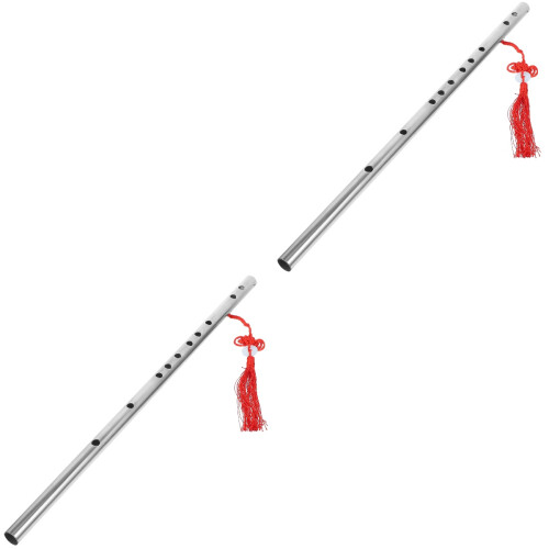 2Pcs Stainless Steel Chinese Flute Portable Beginner Student Silver