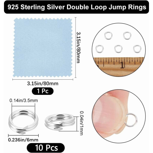 1 Box 10Pcs 925 Sterling Silver Split Jump Ring 6mm Double Loop Jump Rings Connector 1