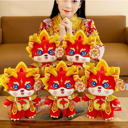 Chinesisches Drachen-Plüschtier, rot, 28 cm 2