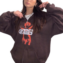 Dámská streetwear bunda, mikina s kapucí a zapínáním na zip po celé délce s ležérním vrstvením, oversized střih, grafický potisk,